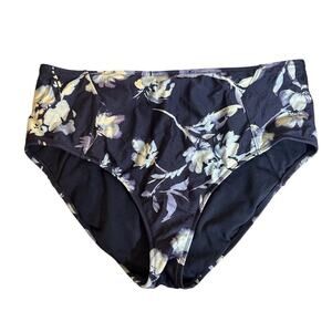 Athleta Women High Waist Floral Bikini Summer Beach Swimsuit Bottom Size L Blue